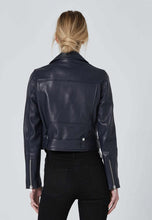 Load image into Gallery viewer, Women&#39;s Blue Leather Biker Jacket
