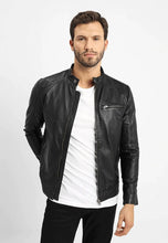 Load image into Gallery viewer, Men&#39;s Black Leather Crew Neck Jacket
