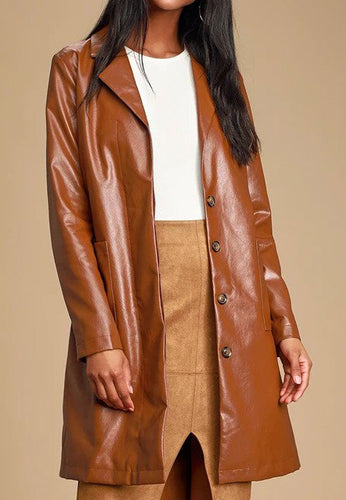 Women's Tan Brown Leather Trench Coat