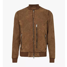Load image into Gallery viewer, Men&#39;s Suede Real Leather Bomber Jacket In Brown
