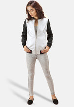 Load image into Gallery viewer, Women&#39;s Black &amp; White Leather Bomber Jacket
