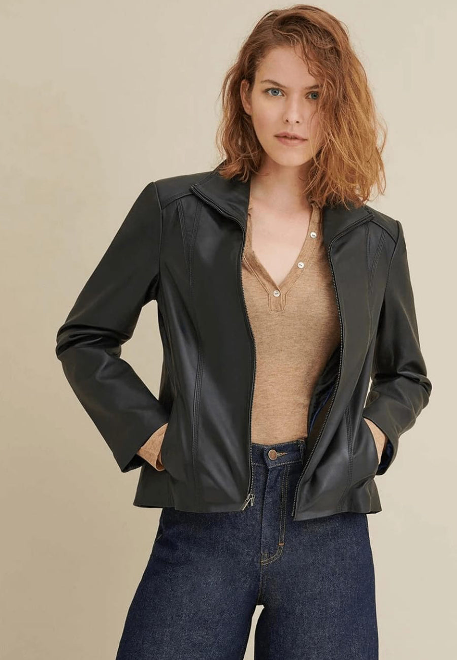 Women's Classic Black Leather Jacket