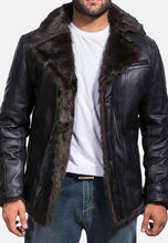 Load image into Gallery viewer, Men&#39;s Black Leather Shearling Jacket
