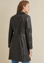 Load image into Gallery viewer, Women’s Classic Black Leather Long Trench Coat

