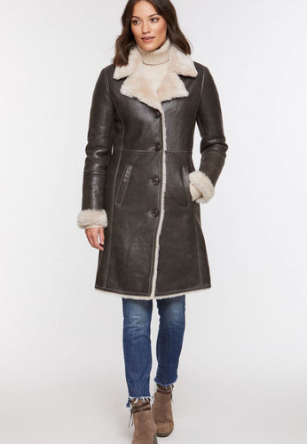 Women's Black Leather Shearling Long Coat
