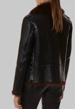 Load image into Gallery viewer, Women’s Brown Shearling Black Leather Jacket
