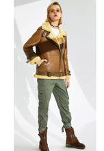 Load image into Gallery viewer, Women’s Tan Brown Leather Shearling Long Coat
