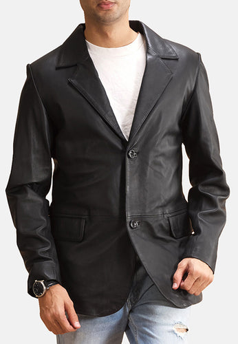 Men's Black Leather Long Coat