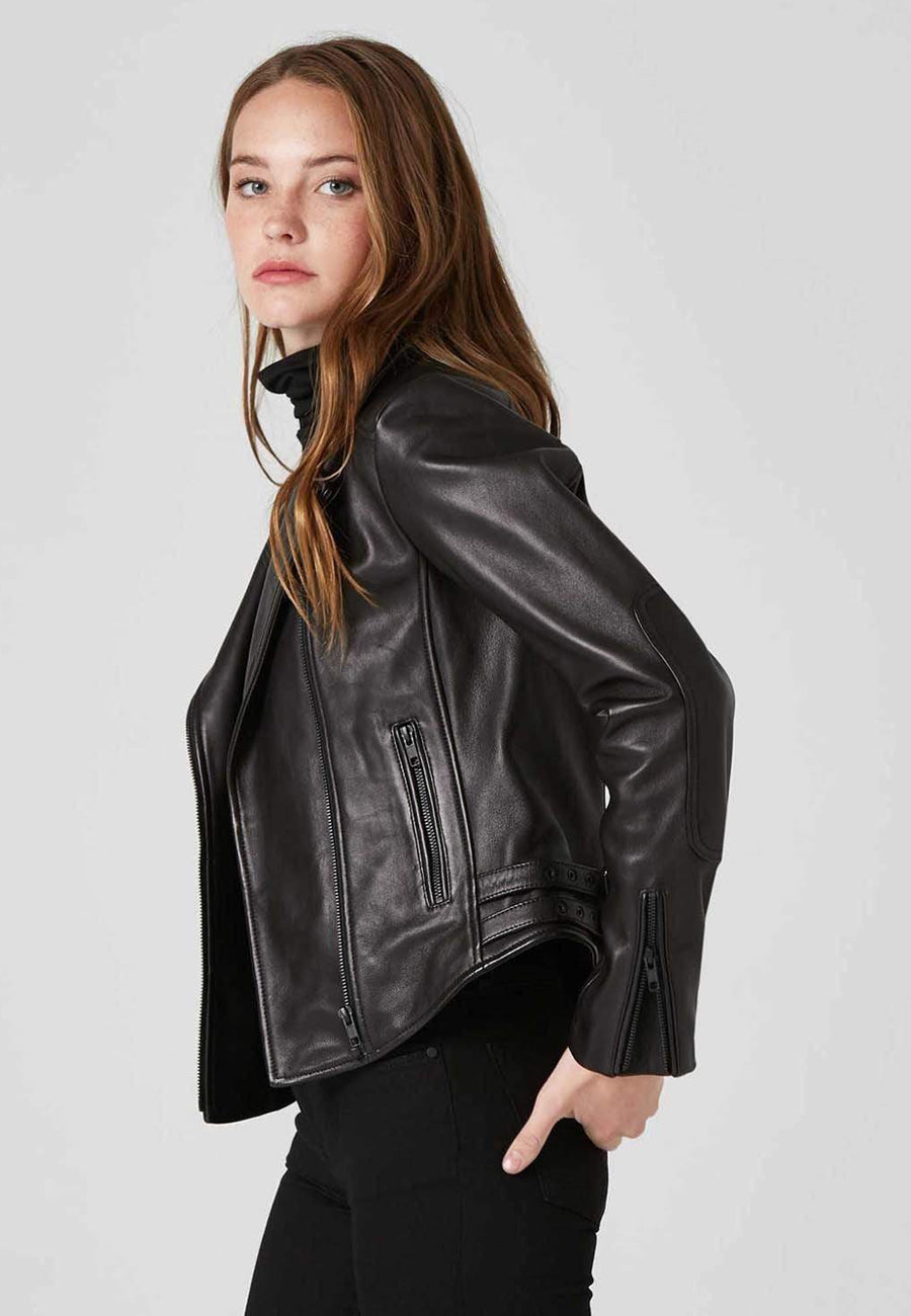 Black Leather Biker Jacket for Women