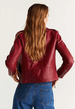 Load image into Gallery viewer, Women&#39;s Red Leather Biker Jacket
