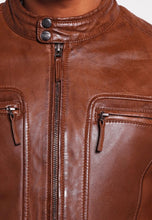 Load image into Gallery viewer, Men&#39;s Brown Leather Crew Neck Jacket
