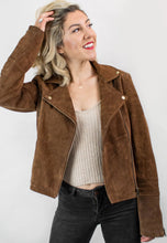 Load image into Gallery viewer, Women’s Brown Suede Leather Biker Jacket

