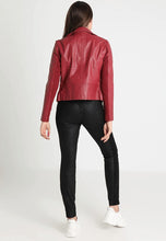 Load image into Gallery viewer, Women&#39;s Red Leather Biker Jacket
