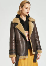 Load image into Gallery viewer, Women’s Dark Brown Leather Shearling Long Coat
