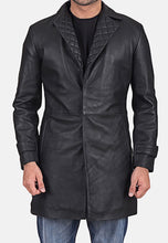 Load image into Gallery viewer, Men’s Black Leather Trench Coat

