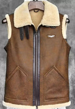 Load image into Gallery viewer, Men’s Camel Brown Leather Shearling Vest
