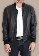 Load image into Gallery viewer, Men&#39;s Black Leather Bomber Jackets
