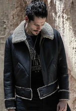 Load image into Gallery viewer, mens biker shearling jacket
