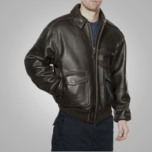Load image into Gallery viewer, Men&#39;s Lambskin Vintage A2 Brown Flying Leather Jacket
