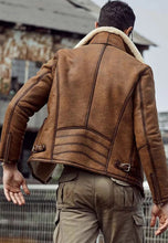Load image into Gallery viewer, brown shearling jacket mens
