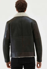 Load image into Gallery viewer, mens black leather jacket with white fur collar
