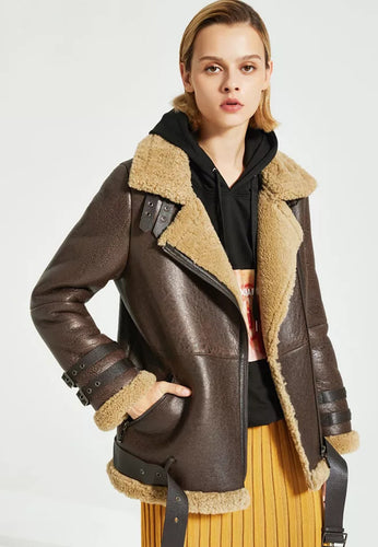 Women’s Dark Brown Leather Shearling Long Coat