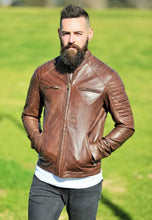 Load image into Gallery viewer, Men&#39;s Chocolate Brown Leather Biker Jacket
