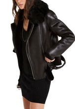 Load image into Gallery viewer, Women’s Black Leather Shearling jacket
