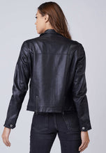 Load image into Gallery viewer, Women’s Black Leather Trucker Jacket
