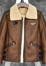 Load image into Gallery viewer, Men’s Aviator Camel Brown Leather Shearling Jacket
