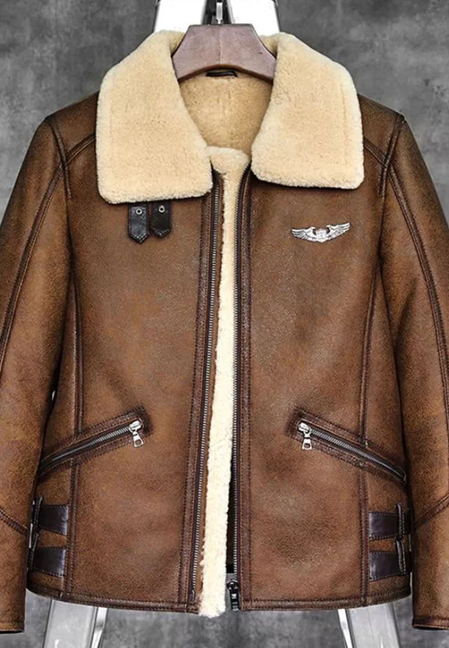 Men’s Aviator Camel Brown Leather Shearling Jacket