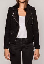Load image into Gallery viewer, Women’s Black Suede Leather Biker Jacket
