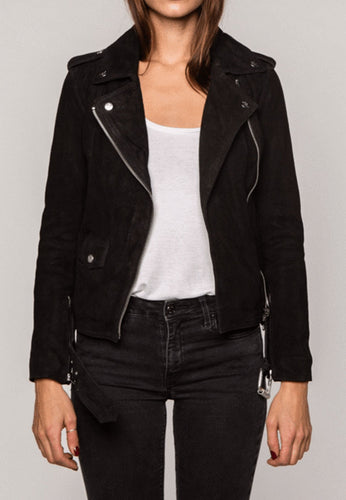 Women’s Black Suede Leather Biker Jacket