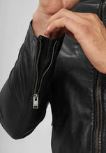Load image into Gallery viewer, Men&#39;s Black Leather Crew Neck Jacket
