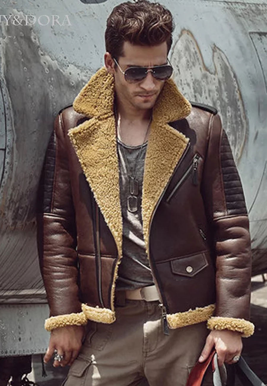 Men’s Camel Color Leather Shearling Jacket