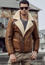 Load image into Gallery viewer, Men’s Tan Brown Leather Shearling Jacket
