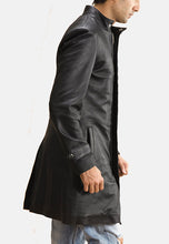 Load image into Gallery viewer, Men&#39;s Black Leather Trench Coat

