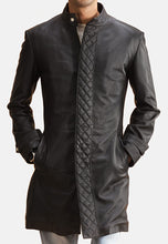 Load image into Gallery viewer, Men&#39;s Black Leather Trench Coat
