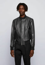 Load image into Gallery viewer, black leather bomber jacket mens
