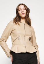 Load image into Gallery viewer, Women’s Beige Leather Crew Neck Jacket
