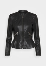 Load image into Gallery viewer, Women’s Black Leather Crew Neck Jacket
