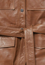Load image into Gallery viewer, Women’s Tan Brown Leather Trucker Coat
