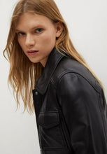Load image into Gallery viewer, Women’s Black Leather Trucker Coat
