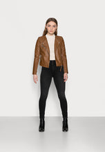 Load image into Gallery viewer, Women&#39;s Tan Brown Leather Biker Jacket
