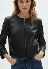 Load image into Gallery viewer, Women’s Black Leather Jacket Crew Neck
