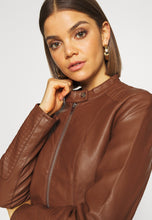 Load image into Gallery viewer, Women’s Chocolate Brown Leather Biker Jacket
