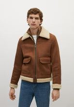 Load image into Gallery viewer, Men&#39;s Aviator Tan Brown Leather Shearling Jacket
