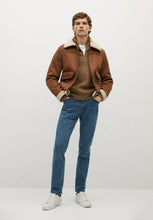 Load image into Gallery viewer, Men&#39;s Aviator Tan Brown Leather Shearling Jacket
