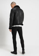 Load image into Gallery viewer, Men&#39;s Aviator Black Leather Shearling Jacket
