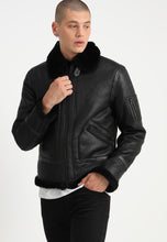Load image into Gallery viewer, Shearling Aviator Jacket - Black Leather Jacket
